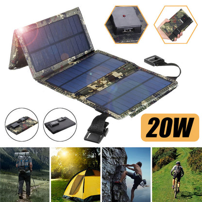 Solenergi på Språng: Utforska Världen med Hållbar Kraft 20W  , Jakt-Fiske-Resa-Camo-Nu-Sun-solpanel-camping-vandring-Svart-Camouflage-Laddare