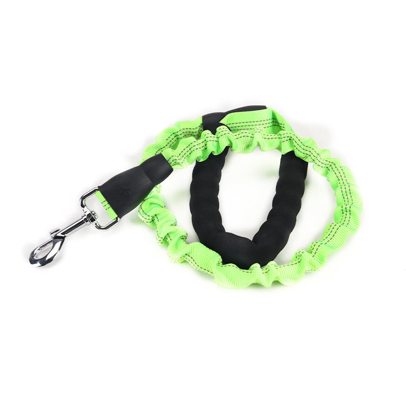 Discover our high-elastic Anti-Drag leash for your furry friend, designed for both style and functionality during every walk. Available in a range of vibrant colors including black, blue, pink, fluorescent green, and gray.