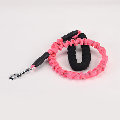 Discover our high-elastic Anti-Drag leash for your furry friend, designed for both style and functionality during every walk. Available in a range of vibrant colors including black, blue, pink, fluorescent green, and gray.