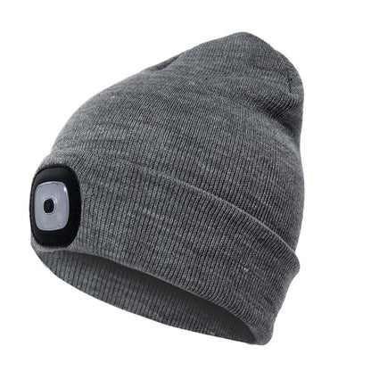 Knitted Wool Cap with Built-in LED Lamp - For Warmth and Safety in the Dark! 