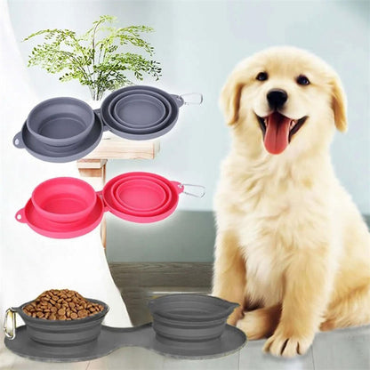 "Travel or Explore Nature with Ease - Our Double Collapsible Dog Bowls are the Ultimate Choice for On-the-Go Feeding! Here's Why They'll Be Your Best Companion:"