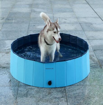 Njut av Det Varma Vädret med Vår Vikbara Hundbadsbädd!. pool,hund,pet,robust,PVC,vikbar,vatten,vattennivå,husdjur,barn,hållbar,varm,sommar,luftpump.