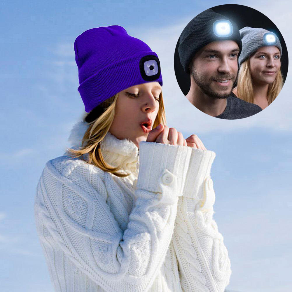 Knitted Wool Beanie with Built-in LED Light – For Warmth and Safety in the Dark!