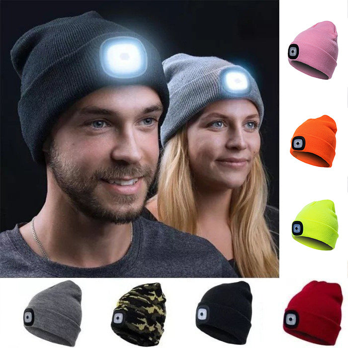 Knitted Wool Cap with Built-in LED Lamp - For Warmth and Safety in the Dark! 